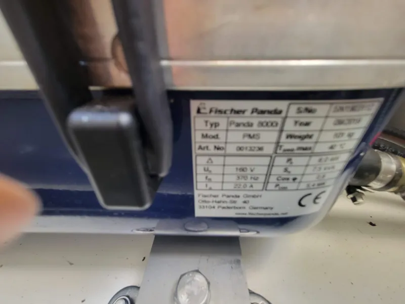 Slide: The Image of Fischer Panda generator label on Jeanneau NC1095, 2020 model, showing specifications and details. - 40