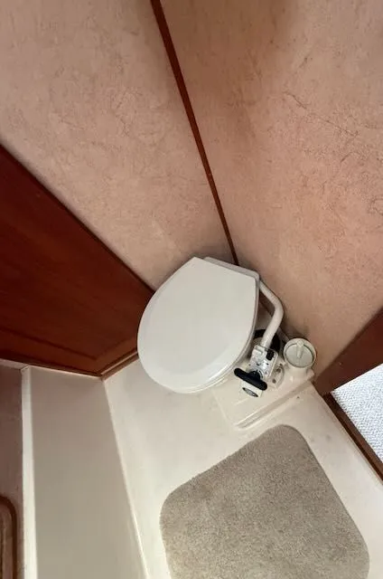 Slide: The Image of Bathroom in 1990 Bayliner 3888 Motoryacht featuring a toilet. - 31