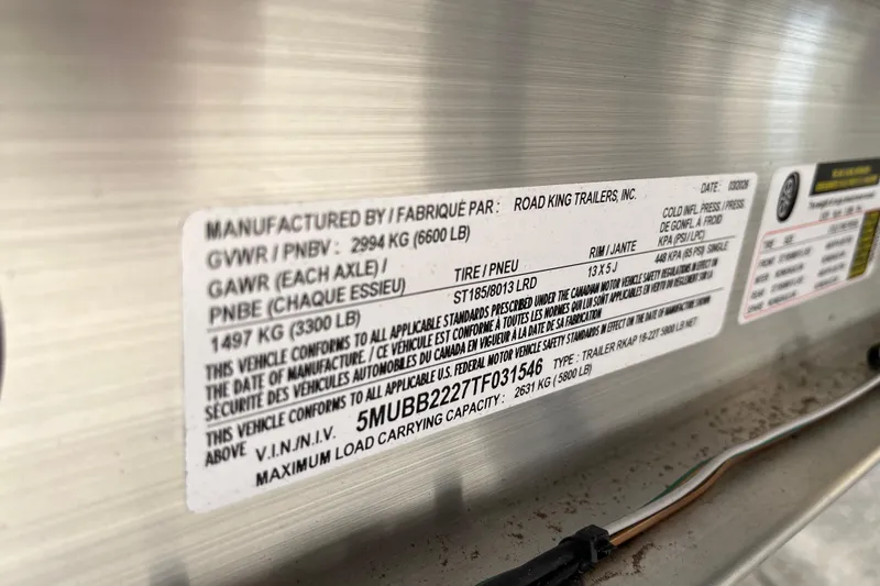 Slide: The Image of Label on 2026 Starcraft EXS 3 FD trailer detailing specifications and compliance information. - 51