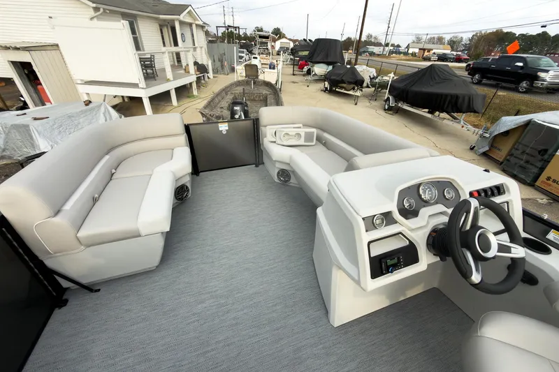 Slide: The Image of 2026 Godfrey Sweetwater Xperience 22' Tritoon with spacious seating and modern helm. - 30