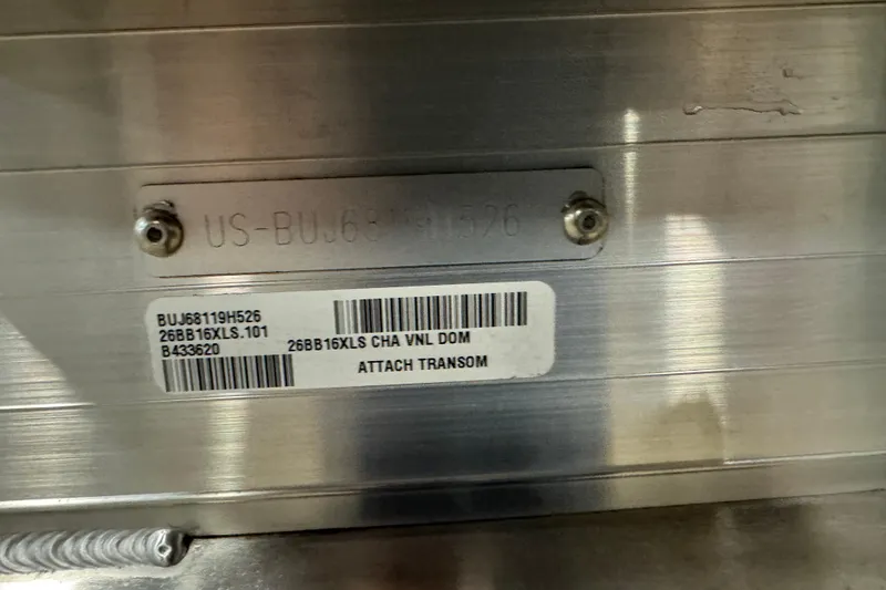 Slide: The Image of Hull identification number and barcode on 2026 Sun Tracker Bass Buggy 16 XL Select. - 5