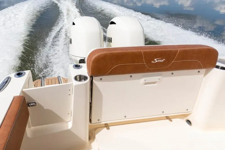 Slide: The Image of Manufacturer Provided Image: 2021 Scout 277 LXF boat with twin Yamaha engines on water. - 22