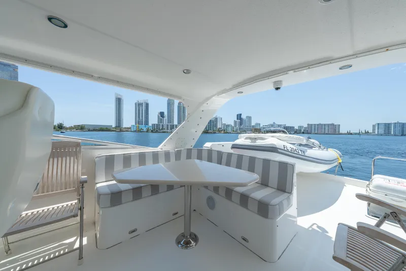 Slide: The Image of Luxurious 2007 Pacific Mariner Pilothouse yacht deck with city skyline view. - 28
