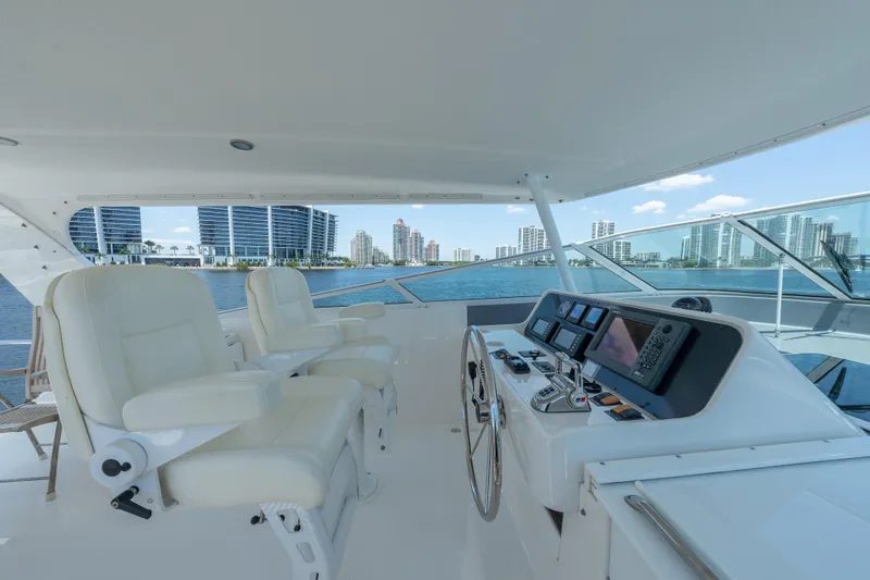 Slide: The Image of 2007 Pacific Mariner Pilothouse yacht helm with luxurious seating and modern controls. - 32