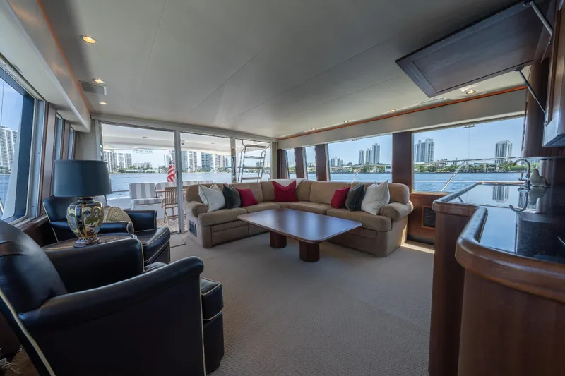 Slide: The Image of Luxurious interior of a 2007 Pacific Mariner Pilothouse yacht with waterfront views. - 7