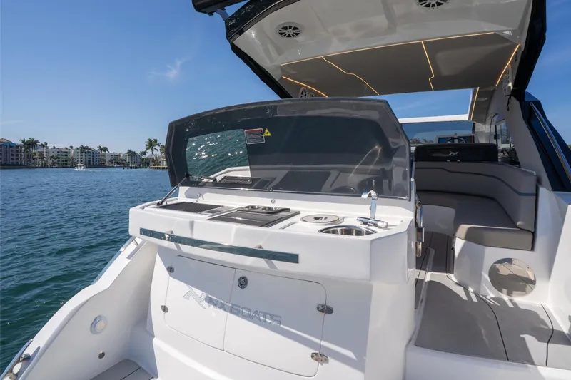 Slide: The Image of 2025 NX Boats NX41 HORIZON luxury yacht interior with sleek design and modern amenities. - 2