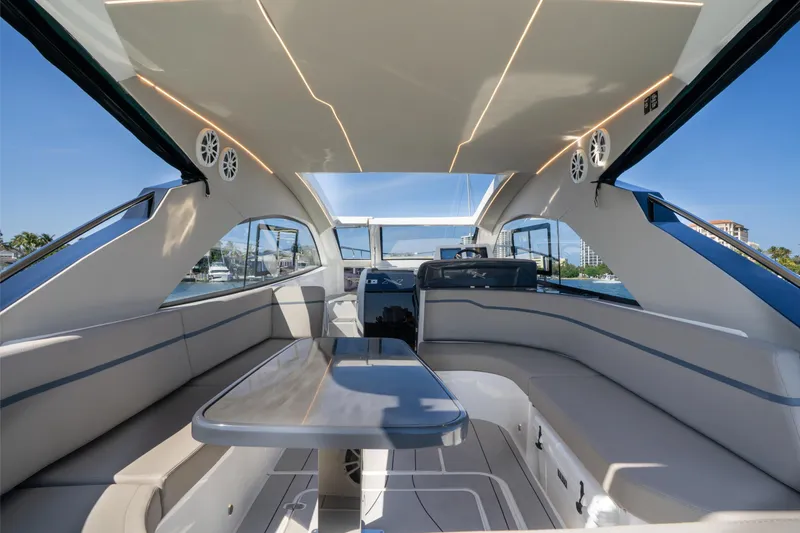 Slide: The Image of Luxurious interior of 2025 NX Boats NX41 HORIZON yacht with sleek seating and modern design. - 32