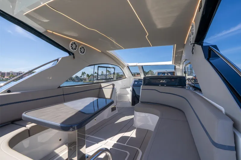 Slide: The Image of Luxurious interior of 2025 NX Boats NX41 HORIZON yacht with modern seating and sleek design. - 34