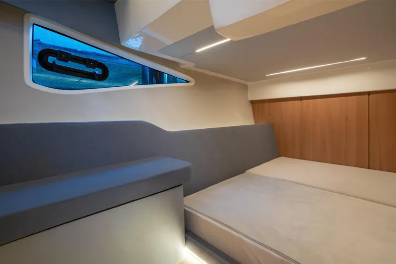 Slide: The Image of Interior cabin of 2025 NX Boats NX41 HORIZON, featuring modern design and comfortable seating. - 47