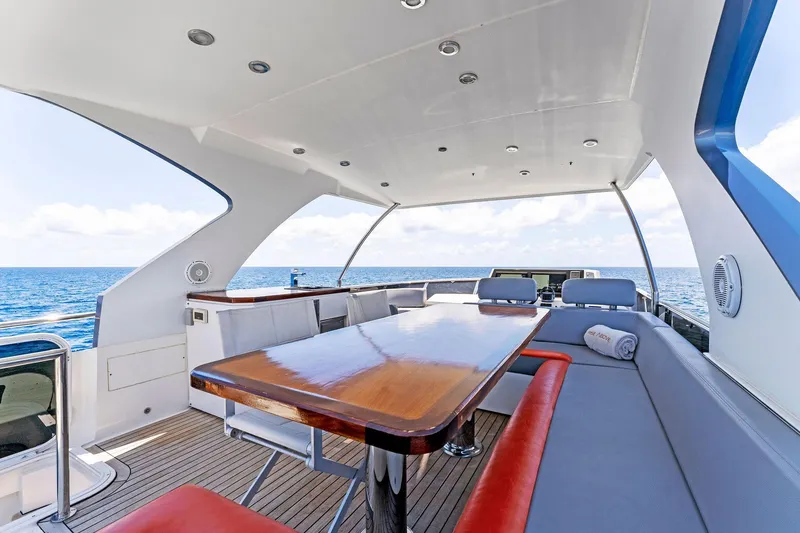 Slide: The Image of Luxurious 2014 Lazzara 64 yacht deck with elegant seating and ocean view. - 25