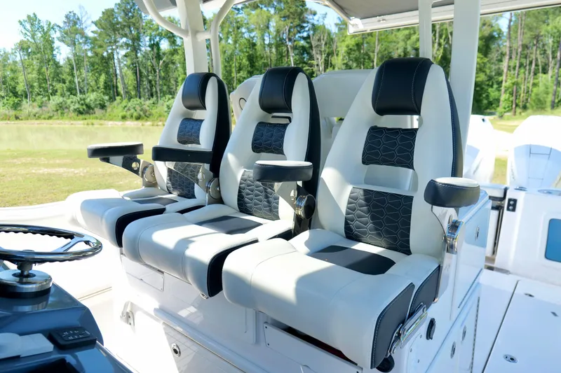 Slide: The Image of 2024 Tidewater 380 CC Adventure boat seats with luxurious design and modern features. - 20