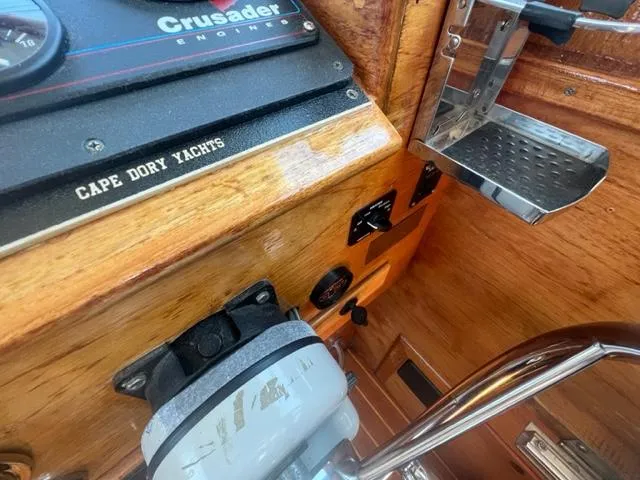 Slide: The Image of Interior view of a 1989 Cape Dory Flybridge Cruiser cockpit. - 6