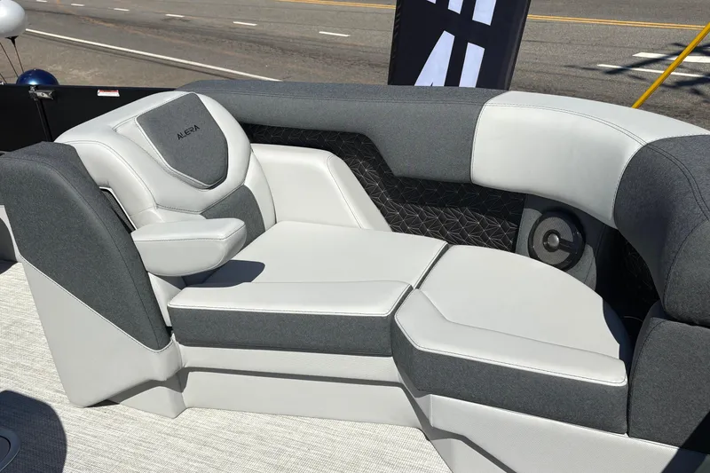 Slide: The Image of Luxurious seating in the 2026 Alera 23Q boat, featuring modern design and comfort. - 12