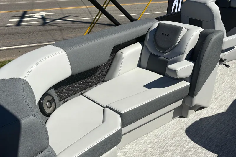 Slide: The Image of Luxurious seating on 2026 Alera 23Q boat, featuring modern design and premium materials. - 13