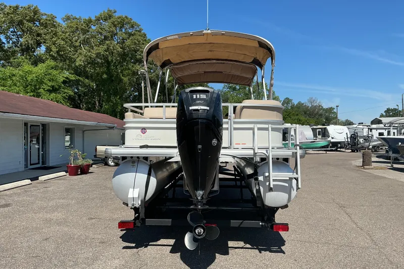 Slide: The Image of 2017 Sun Tracker Party Barge 24 DLX pontoon boat with canopy and outboard motor. - 4