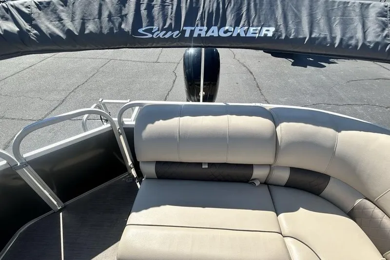 Slide: The Image of 2021 Sun Tracker Party Barge 20 DLX with comfortable seating and canopy. - 10