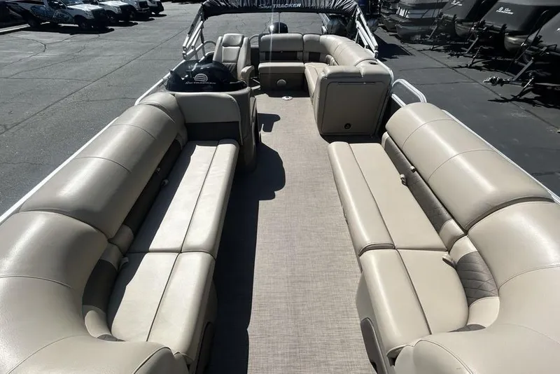 Slide: The Image of 2021 Sun Tracker Party Barge 20 DLX with spacious seating and modern design. - 11