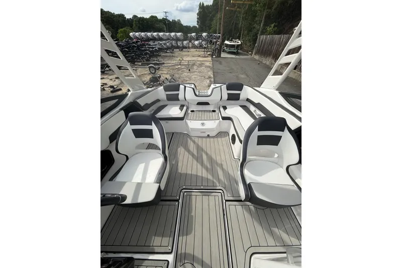 Slide: The Image of 2025 Yamaha Boats 195S interior with sleek seating and modern design. - 9