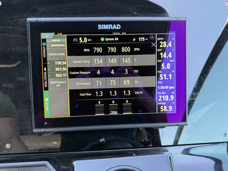 Slide: The Image of Simrad display on 2021 Cruisers Yachts 38 GLS showing engine data. - 34