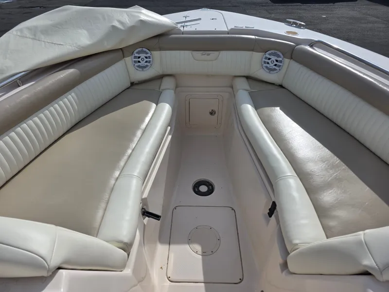 Slide: The Image of Grady-White Tournament 307 boat seat, cream leather, 2009 model. - 27