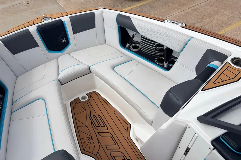 Slide: The Image of 2017 Nautique Super Air Nautique G23 interior with sleek seating and modern design. - 12