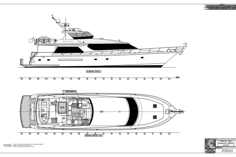 Slide: The Image of Blueprint of 2005 West Bay 86 Raised Pilothouse Motor Yacht, side and top views. - 158