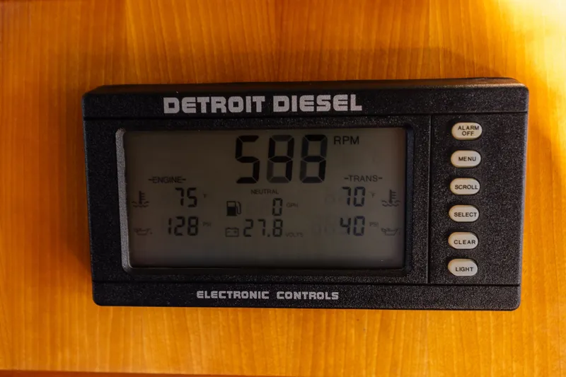 Slide: The Image of Detroit Diesel electronic control panel on 2005 West Bay 86 Raised Pilothouse Motor Yacht. - 48