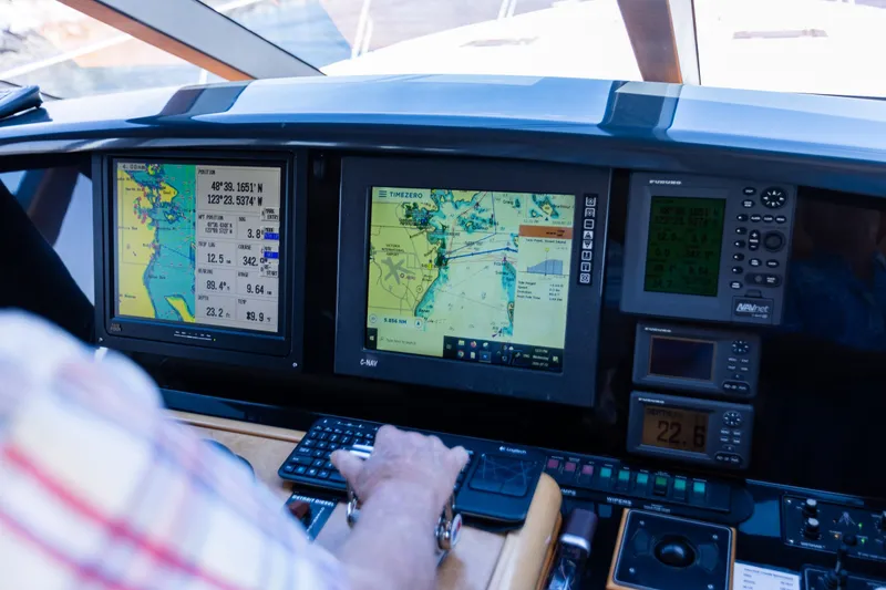 Slide: The Image of Navigation system on 2005 West Bay 86 Raised Pilothouse Motor Yacht, displaying nautical charts. - 46