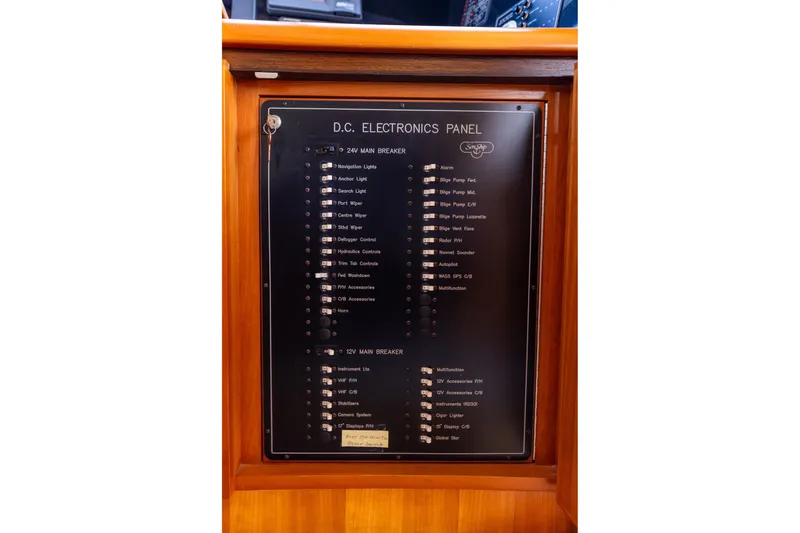 Slide: The Image of D.C. electronics panel on 2005 West Bay 86 Raised Pilothouse Motor Yacht. - 50
