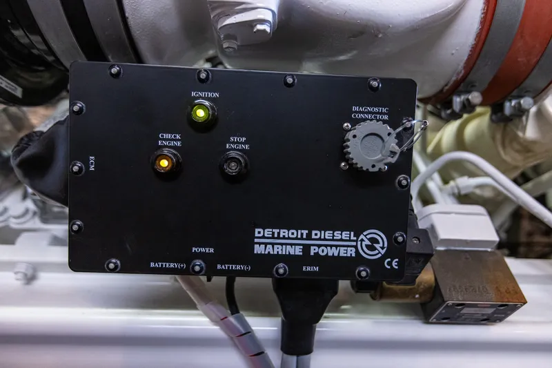 Slide: The Image of Control panel of Detroit Diesel Marine Power on 2005 West Bay 86 Raised Pilothouse Yacht. - 123