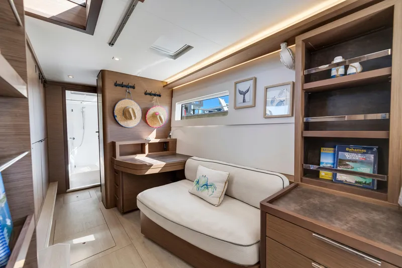 Slide: The Image of Luxurious interior of 2022 Lagoon 46 yacht with modern furnishings and decor. - 21