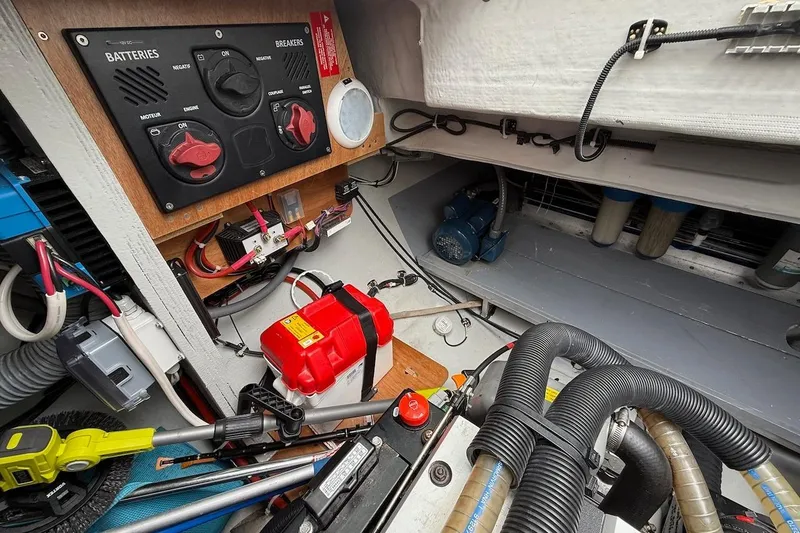 Slide: The Image of Electrical panel and components inside a 2022 Lagoon 46 yacht engine room. - 41