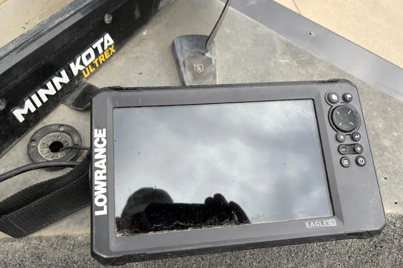 Slide: The Image of Lowrance Eagle 9 fish finder on 2018 Polarcraft TX 195 boat with Minn Kota Ultrex motor. - 19
