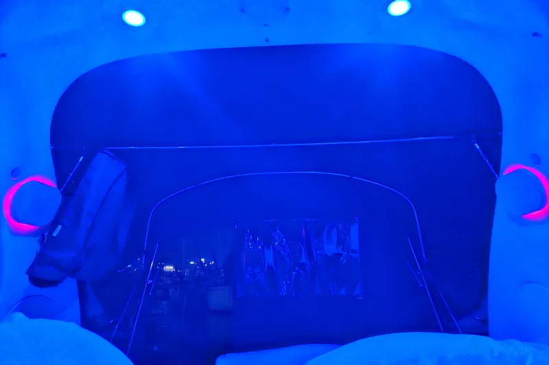 Slide: The Image of Interior of 2005 Sea Ray Sundancer 280 with blue ambient lighting. - 46