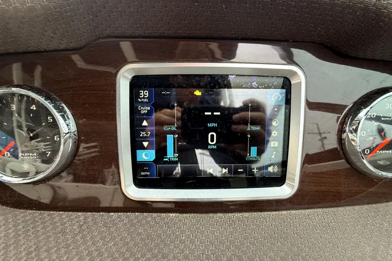 Slide: The Image of Dashboard of 2018 Chaparral 227 SSX Surf boat with digital display and gauges. - 17