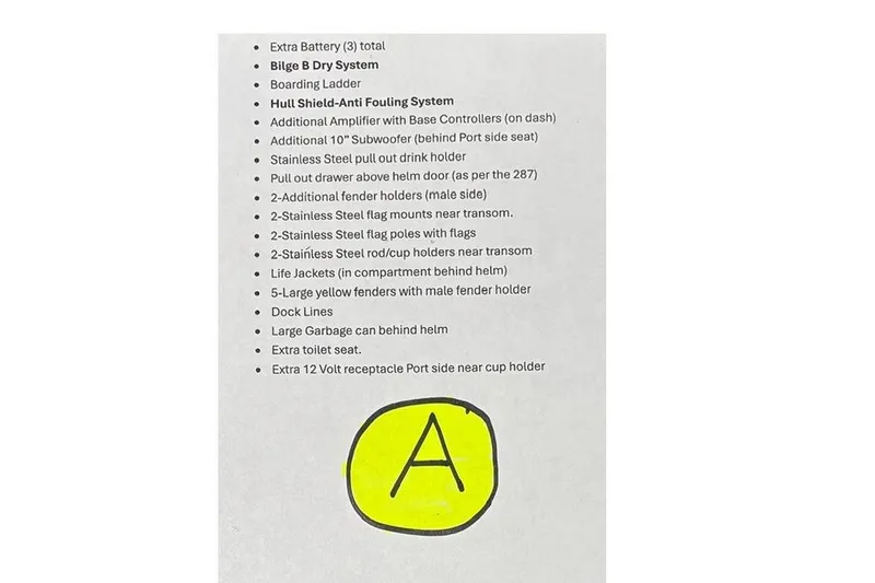 Slide: The Image of 2023 Chaparral 267 SSX features list with highlighted "A" in yellow circle. - 3