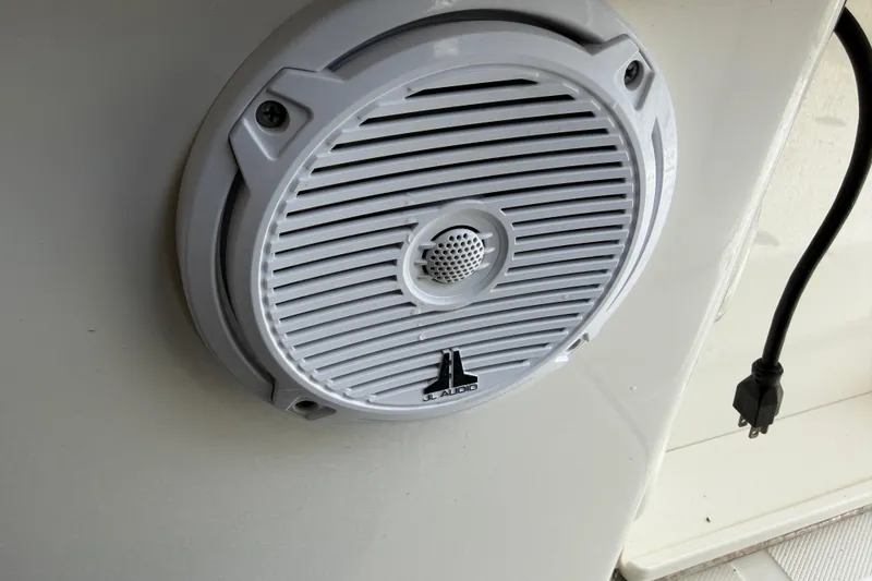 Slide: The Image of JL Audio speaker on a 2016 Boston Whaler 250 Outrage boat. - 45