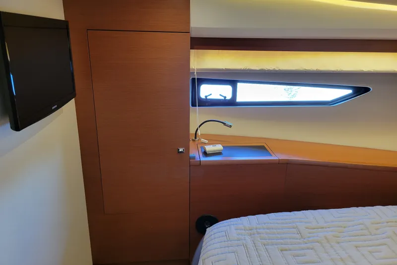 Slide: The Image of Luxurious cabin interior of a 2017 Prestige 500 yacht with modern amenities. - 31