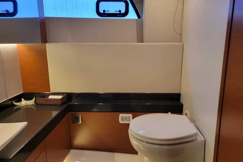 Slide: The Image of Luxurious bathroom interior on a 2017 Prestige 500 yacht, featuring modern fixtures. - 40
