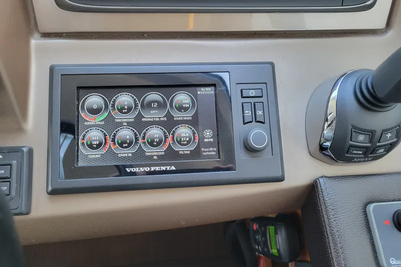 Slide: The Image of Control panel of a 2017 Prestige 500 yacht featuring Volvo Penta display. - 23