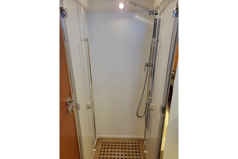 Slide: The Image of Shower area in 2017 Prestige 500 yacht, featuring sleek design and modern fixtures. - 41