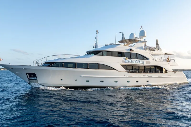 The Image of Luxury 2008 Benetti Classic yacht cruising on open water at sunset. - 0