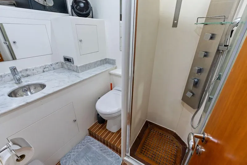 Slide: The Image of Luxurious bathroom on 2008 Benetti Classic yacht with marble countertop and modern shower. - 102