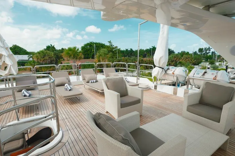 Slide: The Image of Luxurious deck of 2008 Benetti Classic yacht with elegant seating and scenic views. - 12