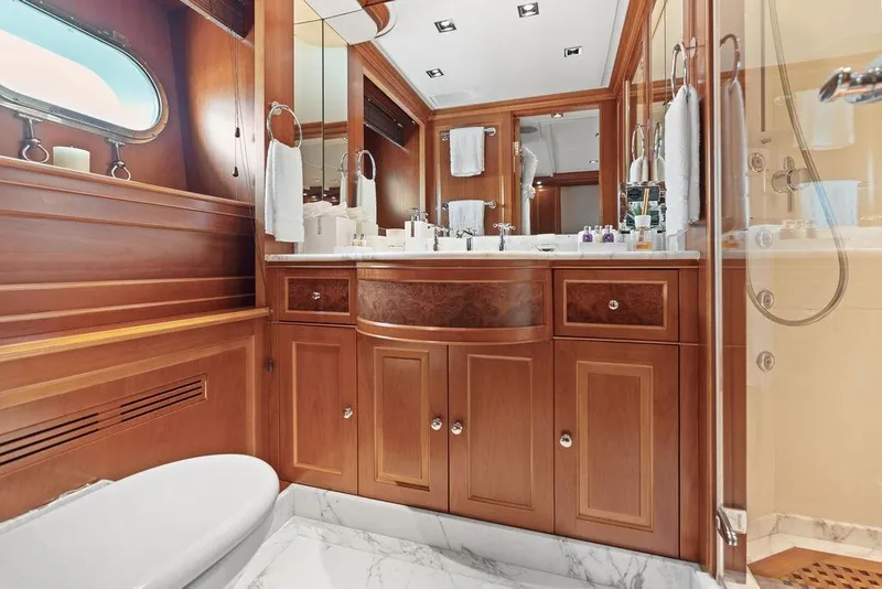 Slide: The Image of Luxurious wooden bathroom interior on a 2008 Benetti Classic yacht. - 39