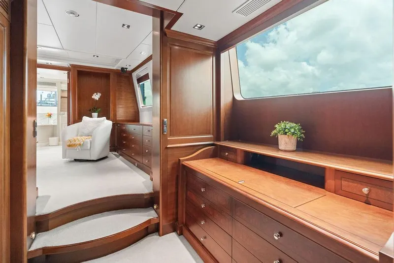 Slide: The Image of Luxurious interior of 2008 Benetti Classic yacht with elegant wood furnishings and large window. - 43