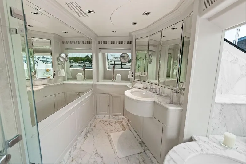Slide: The Image of Luxurious bathroom interior on a 2008 Benetti Classic yacht, featuring elegant marble finishes. - 47