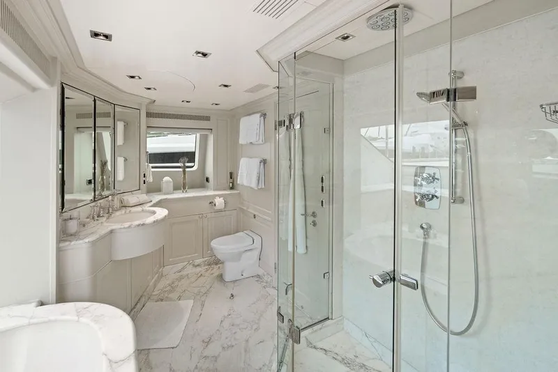 Slide: The Image of Luxurious bathroom on 2008 Benetti Classic yacht with marble finishes and glass shower. - 50