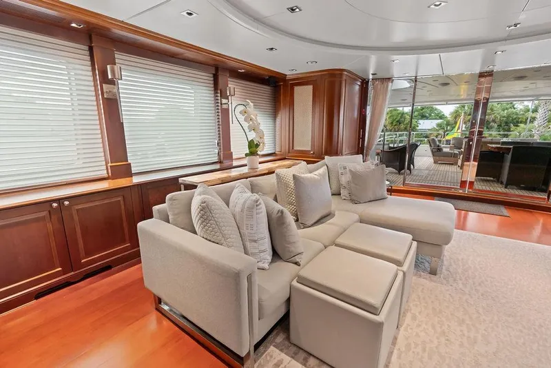 Slide: The Image of Luxurious interior of a 2008 Benetti Classic yacht with elegant seating and wooden accents. - 68