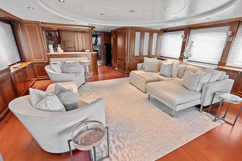 Slide: The Image of Luxurious interior of a 2008 Benetti Classic yacht with elegant seating and wooden accents. - 71